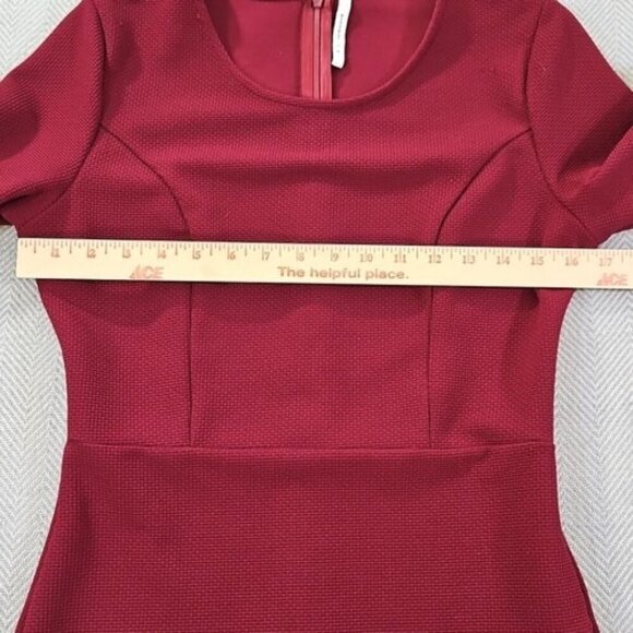 Sheinside Maroon & Black Bodycon Faux Wrap Dress Women's Medium Stretch EUC - Picture 7 of 11